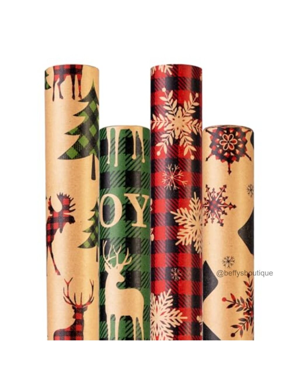 4-Pack Christmas Wrapping Paper Recyclable Kraft Gift Wrap Rolls 93 sq ft